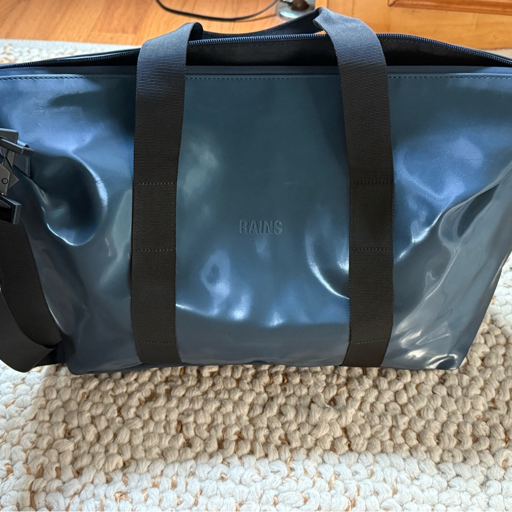 Rains Navy Weekender Duffel Bag with Black Straps